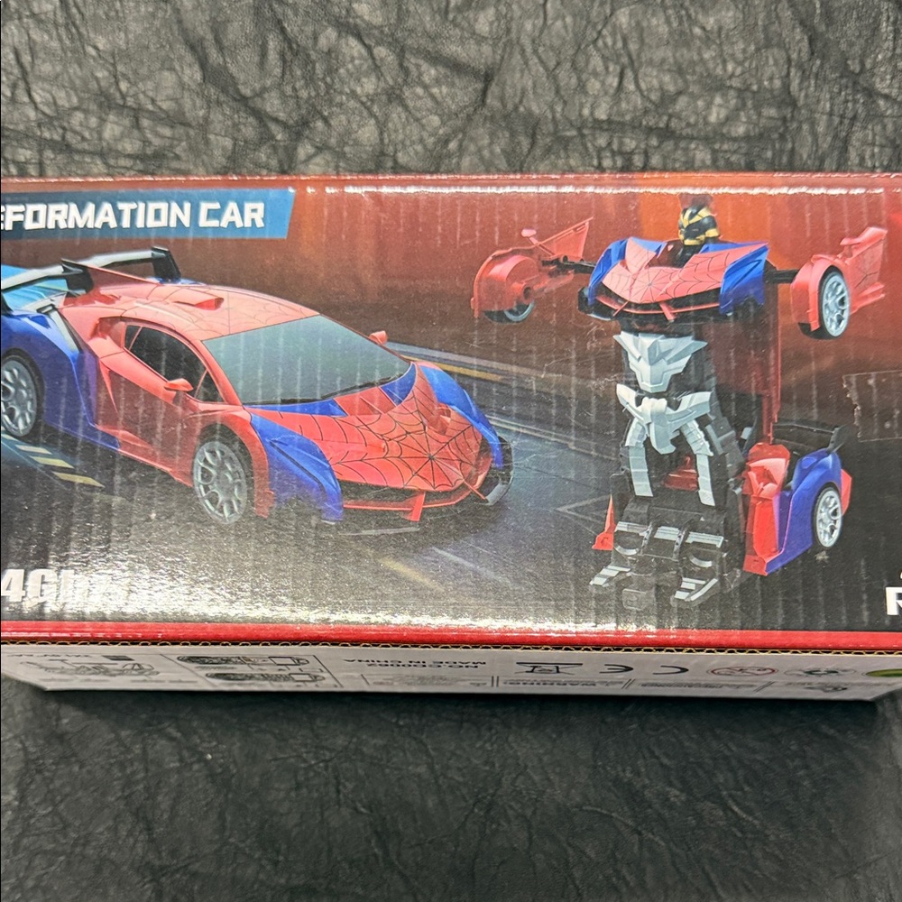 Red and Blue Spider-Themed Transforming Car Robot Toy - Kids Action Figure